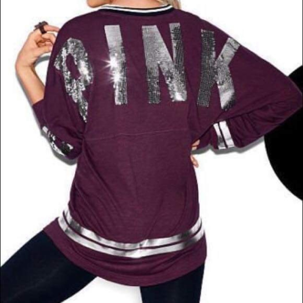 Victoria’s Secret PINK Bling Oversized Sequin Lettering Sweater Top